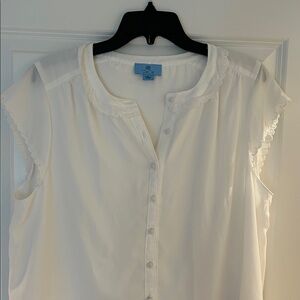 CeCe White Blouse with Scalloped Trim